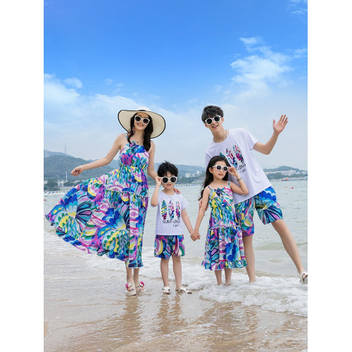 親子裝情侶裝泰國巴厘島三亞旅遊度假海邊沙灘套裝母女連衣裙長裙