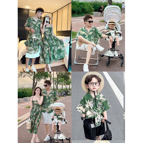 炸街親子裝一家三口夏裝新款母子裝母女裝海邊港風花連衣裙襯衫潮