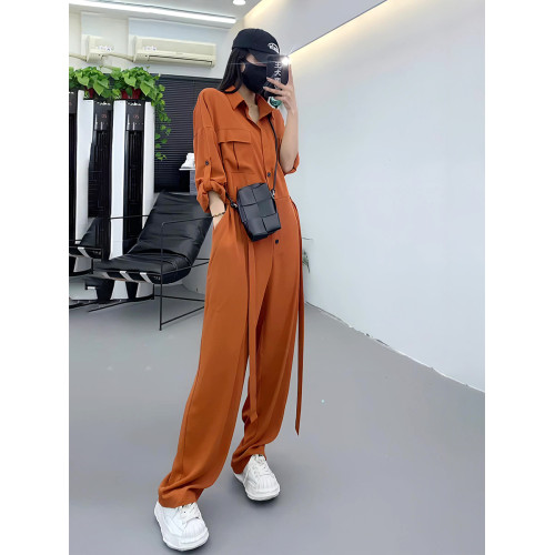 工裝連體褲女2025夏季薄款時尚寬松帥氣炸街顯高顯瘦連體衣濶腿褲