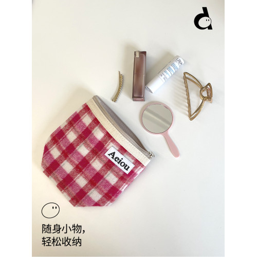 duye度也 韓國Aeiou收納包法式方格波點小圓點優雅化妝包ins風
