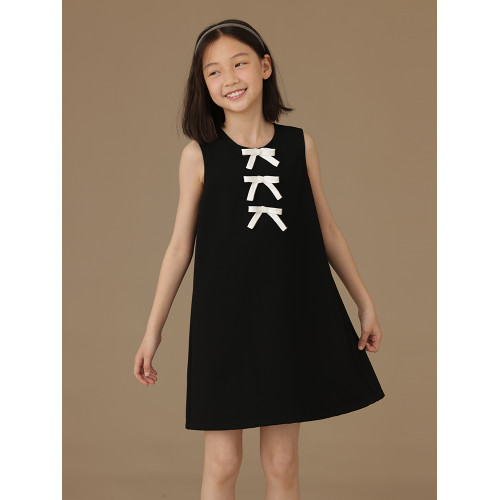 哈齒童裝兒童夏裝黑色背心裙女孩連衣裙女童禮服裙演出正裝高級感