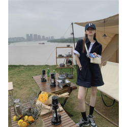 erouy moussy短袖翻領襯衫連體衣套裝女夏新款寬松工裝連體短褲