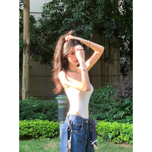 卡戴珊同款蕾絲邊吊帶背心上衣女夏歐美ins辣妹風修身顯瘦連體衣