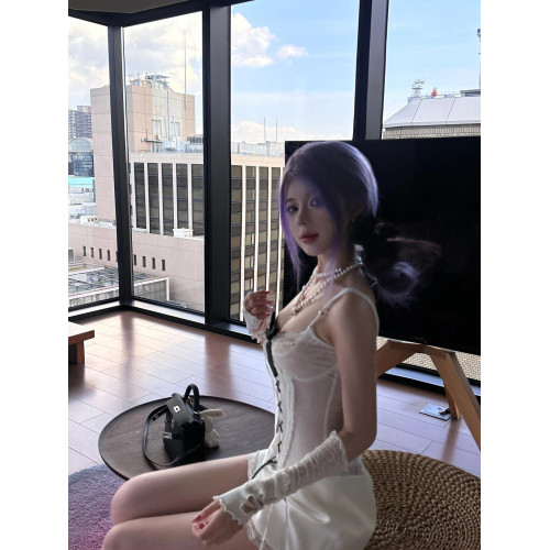 歐美辣妹風蝴蝶結綁帶蕾絲拼接吊帶連體衣2024新款純欲性感上衣