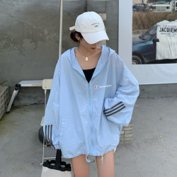 冠軍彩虹冰絲防曬衣女薄款夏季戶外騎車開衫防曬服寬松連帽外套潮