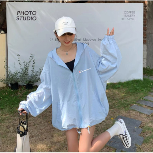 冠軍彩虹冰絲防曬衣女薄款夏季戶外騎車開衫防曬服寬松連帽外套潮