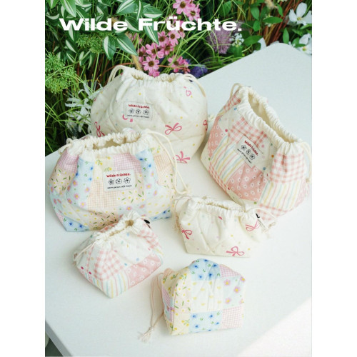 野菓Wilde Früchte.2024秋冬奶油系列碎花夾棉束口收納包化妝包
