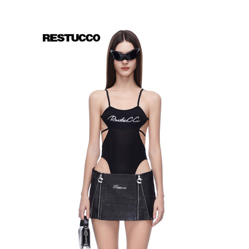 [設計師品牌] RESTUCCO 吊帶背心女性黑色燙鑽性感美背綁帶連體衣
