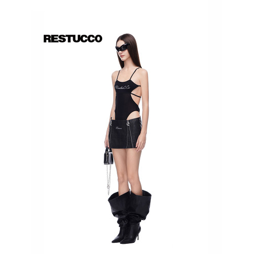 [設計師品牌] RESTUCCO 吊帶背心女性黑色燙鑽性感美背綁帶連體衣