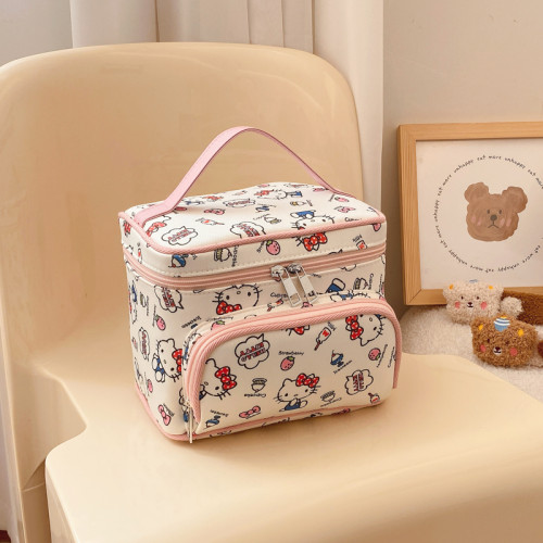 正版HelloKitty化妝包凱蒂貓手提大容量可攜式護膚化妝品收納盒箱