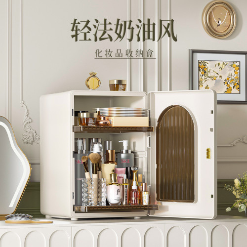2024新款化妝品收納盒高級開門式可防塵化妝輕奢護膚品收納不透明