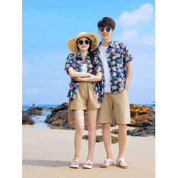 親子裝一家三口2025新款母女夏天沙灘海邊度假襯衫套裝高級感夏季