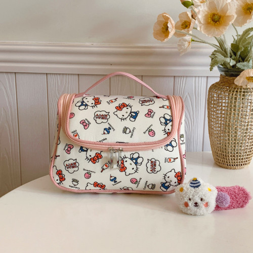 Hellokitty輕奢高級手提化妝包可愛卡通洗漱旅行可攜式護膚品收納箱