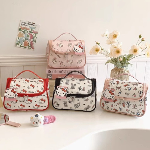 正版授權HelloKitty手提化妝包半定型大容量化妝箱出遊洗漱收納包