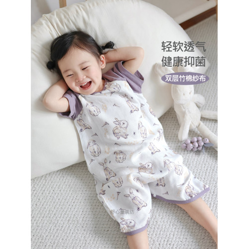 夏季雙層竹棉紗布連體睡衣寶寶家居服嬰兒睡袋兒童短袖睡裙親子裝 夏季雙層竹棉紗布連體睡衣寶寶家居服嬰兒睡袋兒童短袖睡裙親子裝