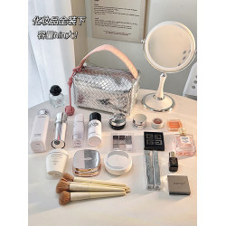 日本進口MUJ編織感銀粉化妝包洗漱女2023新款可攜式大容量ins