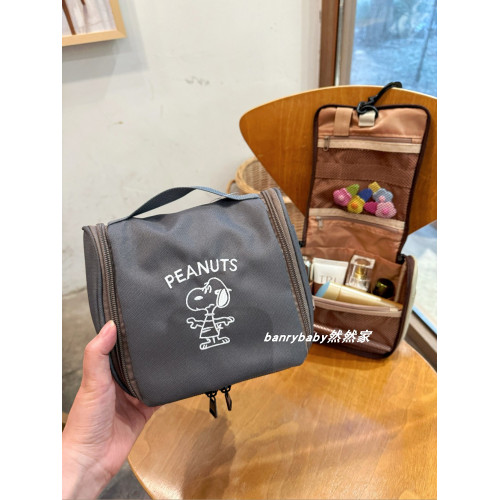 可愛卡通刺綉史努比手提化妝包大容量可掛洗漱包旅行收納包