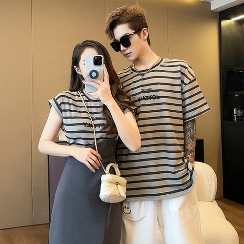 母女連衣裙親子裝夏一家三四口小月齡嬰兒爬服高級父子短袖條紋T