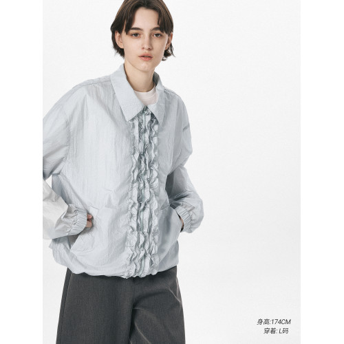 【李谿芮同款】sameuoo“月食”拼接寬鬆木耳邊防曬衣夏季女上衣