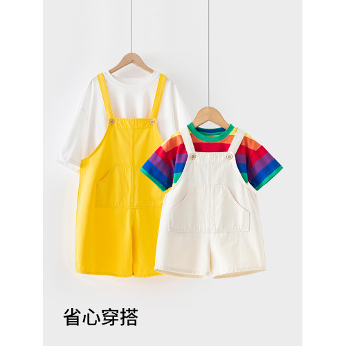 親子裝純棉背帶褲夏季男女童母女裝彩虹表演舞蹈幼兒園合唱演出服