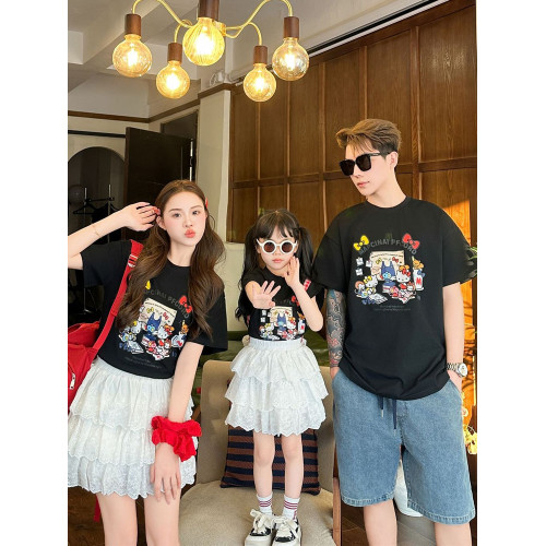 網紅2025夏裝新款親子裝一家三口四口小月齡寶寶百搭母子母女裝潮