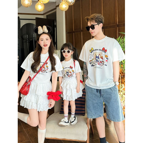 網紅2025夏裝新款親子裝一家三口四口小月齡寶寶百搭母子母女裝潮