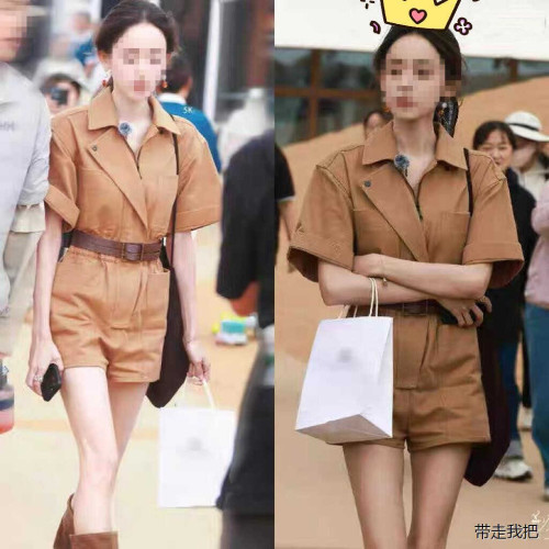 古力娜紥同款甜酷工裝連體衣港風復古濶腿短褲女夏季新連體褲子潮