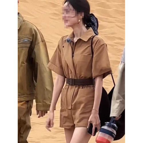 古力娜紥同款甜酷工裝連體衣港風復古濶腿短褲女夏季新連體褲子潮