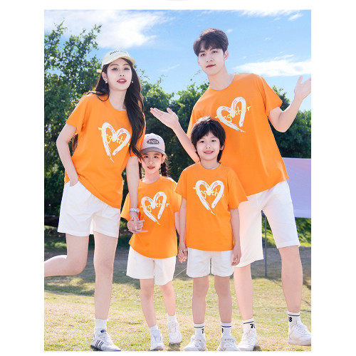 親子裝夏季t恤2025新款一家三四口母子母女愛心印花純棉T潮