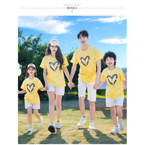 親子裝夏季t恤2025新款一家三四口母子母女愛心印花純棉T潮