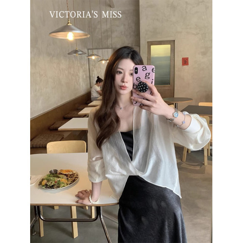 英國VICTORIA'S MISS天絲防曬衣襯衫外套女夏新款配吊帶外搭輕薄