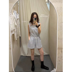 2026夏季新款韓國東大門fl*tta韓系休閒條紋無袖連體衣短褲女