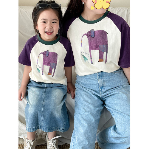 母女炸街高級親子裝2025新款插肩袖母子全家裝洋氣韓版短袖T恤潮
