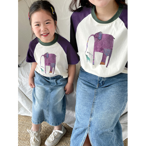母女炸街高級親子裝2025新款插肩袖母子全家裝洋氣韓版短袖T恤潮