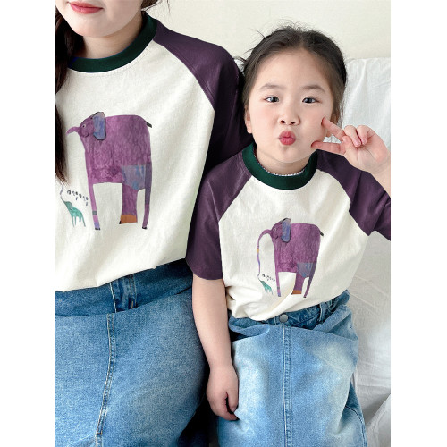 母女炸街高級親子裝2025新款插肩袖母子全家裝洋氣韓版短袖T恤潮