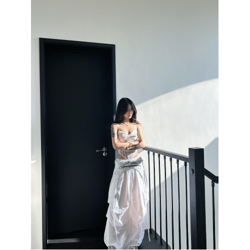OUTFlT 法式純欲風蕾絲拼接吊連體衣女2025新款修身顯瘦內搭上衣