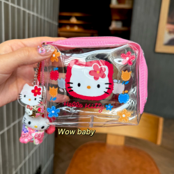 hellokitty化妝包迷你防水PVC透明印花收納包日系卡通L包夏日手包