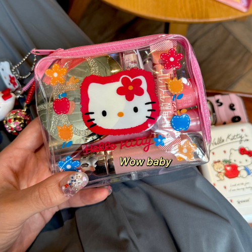 hellokitty化妝包迷你防水PVC透明印花收納包日系卡通L包夏日手包