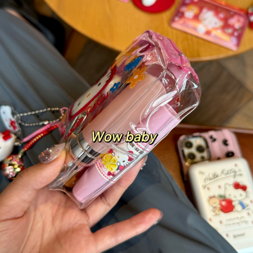 hellokitty化妝包迷你防水PVC透明印花收納包日系卡通L包夏日手包