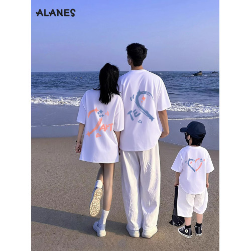 不一樣的親子裝T恤夏季一家三口母子裝2025新款網紅白色短袖上衣t