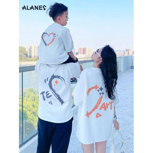 不一樣的親子裝T恤夏季一家三口母子裝2025新款網紅白色短袖上衣t