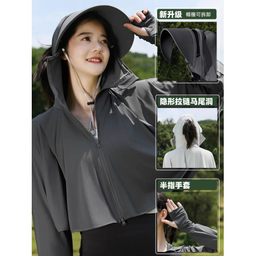 德國防曬衣女夏季2025新款大帽簷冰絲外套輕薄防紫外線鬭篷防曬服