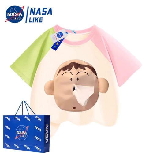 NASA阿呆抽紙設計感純棉短袖T恤夏季男童女童隨身帶紙親子裝衣服