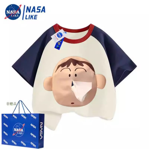 NASA阿呆抽紙設計感純棉短袖T恤夏季男童女童隨身帶紙親子裝衣服