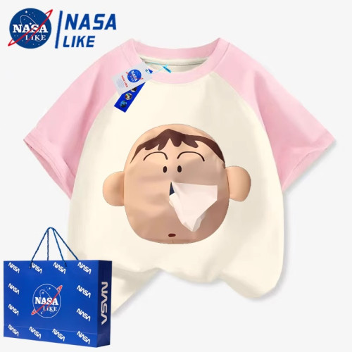 NASA阿呆抽紙設計感純棉短袖T恤夏季男童女童隨身帶紙親子裝衣服