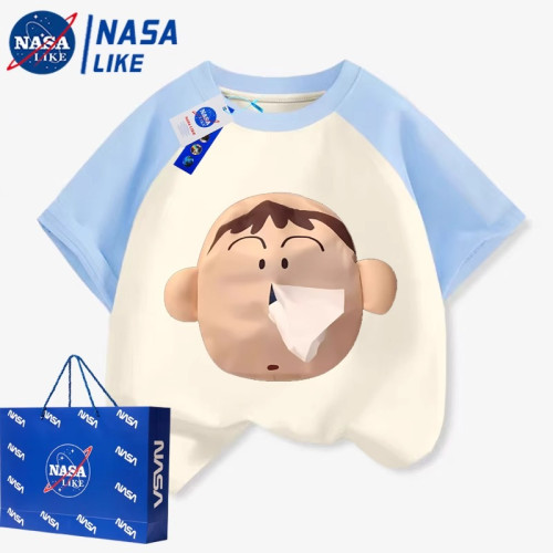 NASA阿呆抽紙設計感純棉短袖T恤夏季男童女童隨身帶紙親子裝衣服