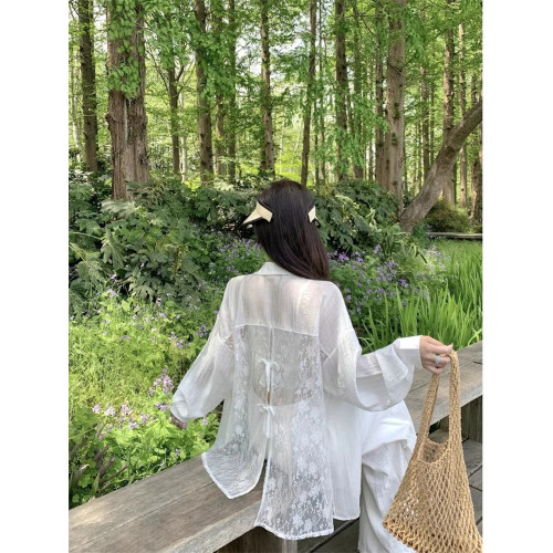 英國VICTORIA'S MISS防曬衣襯衫女夏薄紗罩衫雪紡外搭開衫中長款