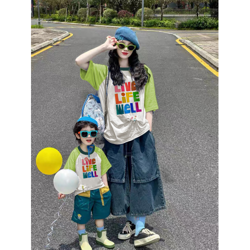 親子裝夏一家三口四口高級炸街母子母女T恤男女童沙灘海邊度假潮