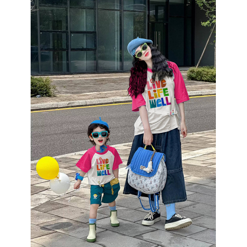 親子裝夏一家三口四口高級炸街母子母女T恤男女童沙灘海邊度假潮