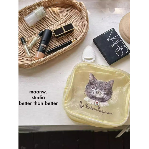 maanw 日本kusuguru網紗尼龍防水化妝包蜜豆公主法鬭貓咪手拿包
